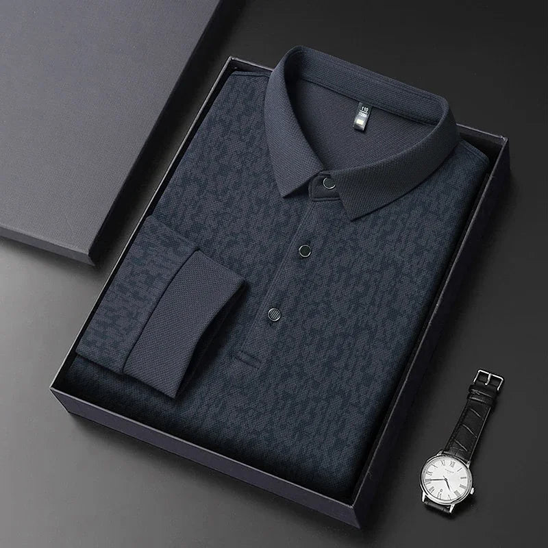 2025 New Men's Casual Fashion Printed Pattern Long Sleeve Polo Shirt Korean Edition Summer T-shirt Comfortable Versatile Top