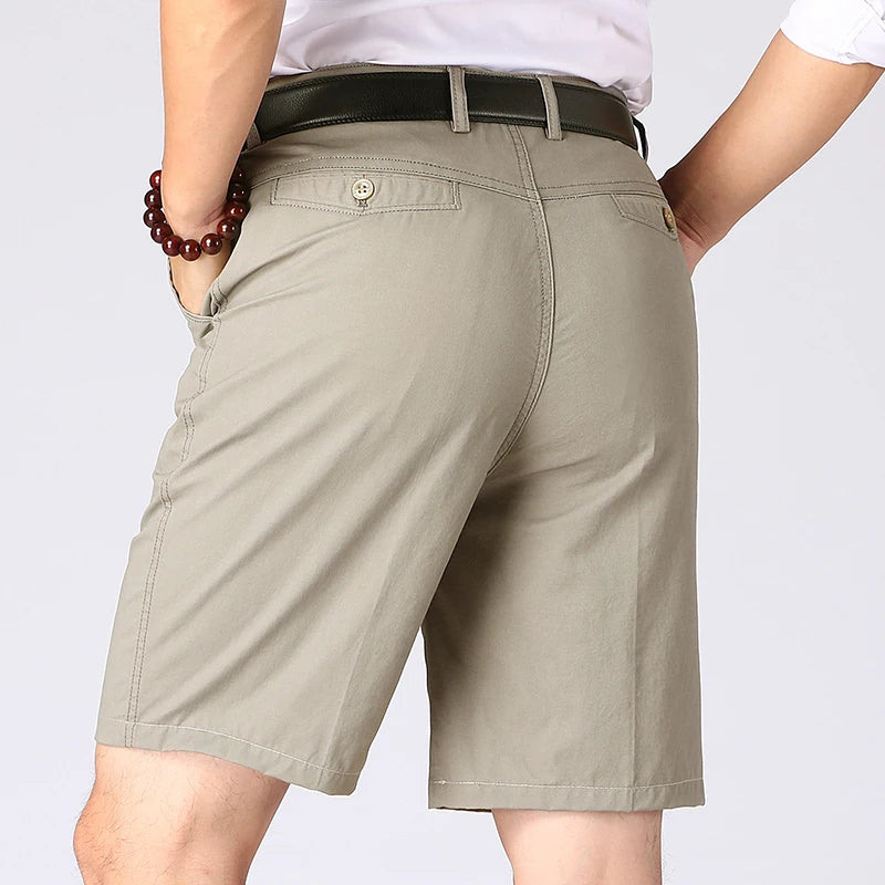 Summer Workwear Men's Cotton Dress Shorts Business Casual Knee Pants Classic Khaki American Style Streetwear Golf Social Shorts