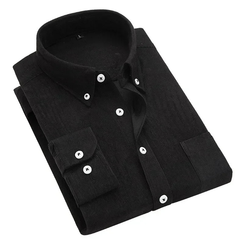 Casual Men Corduroy Shirt 2025 Spring Autumn Long Sleeve Striped T Shirts Male Slim Fit Shirt Turn-down Collar Camisa Masculina