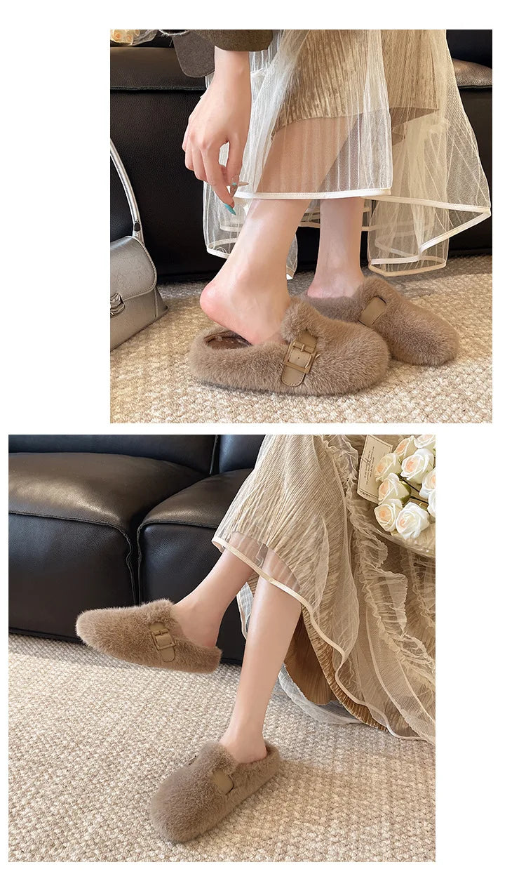 Women's Slippers, Winter Comfortable Plush Warm Casual Slippers Outdoor Fashionable Plush Women's Shoes Pantuflas Mujer