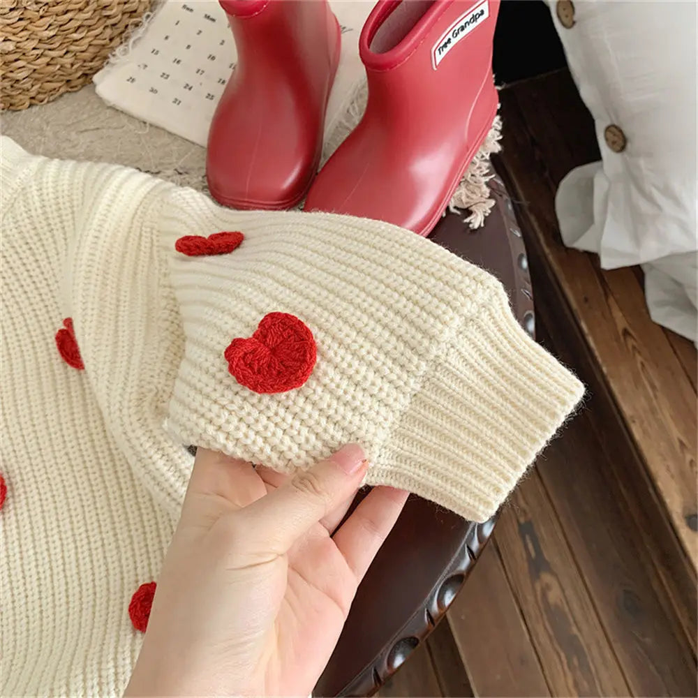 Sweaters for Boys Girls Winter Warm Kids Sweater Red Cartoon Love Knitted Top Christmas Outfit Girls Boys Casual Simple Fashion