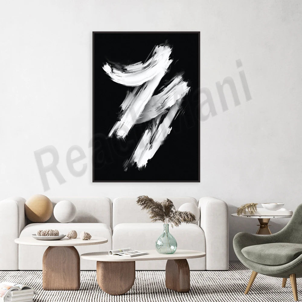 Modern abstract medieval brushstroke poster black and white canvas painting wall art print living room home decor