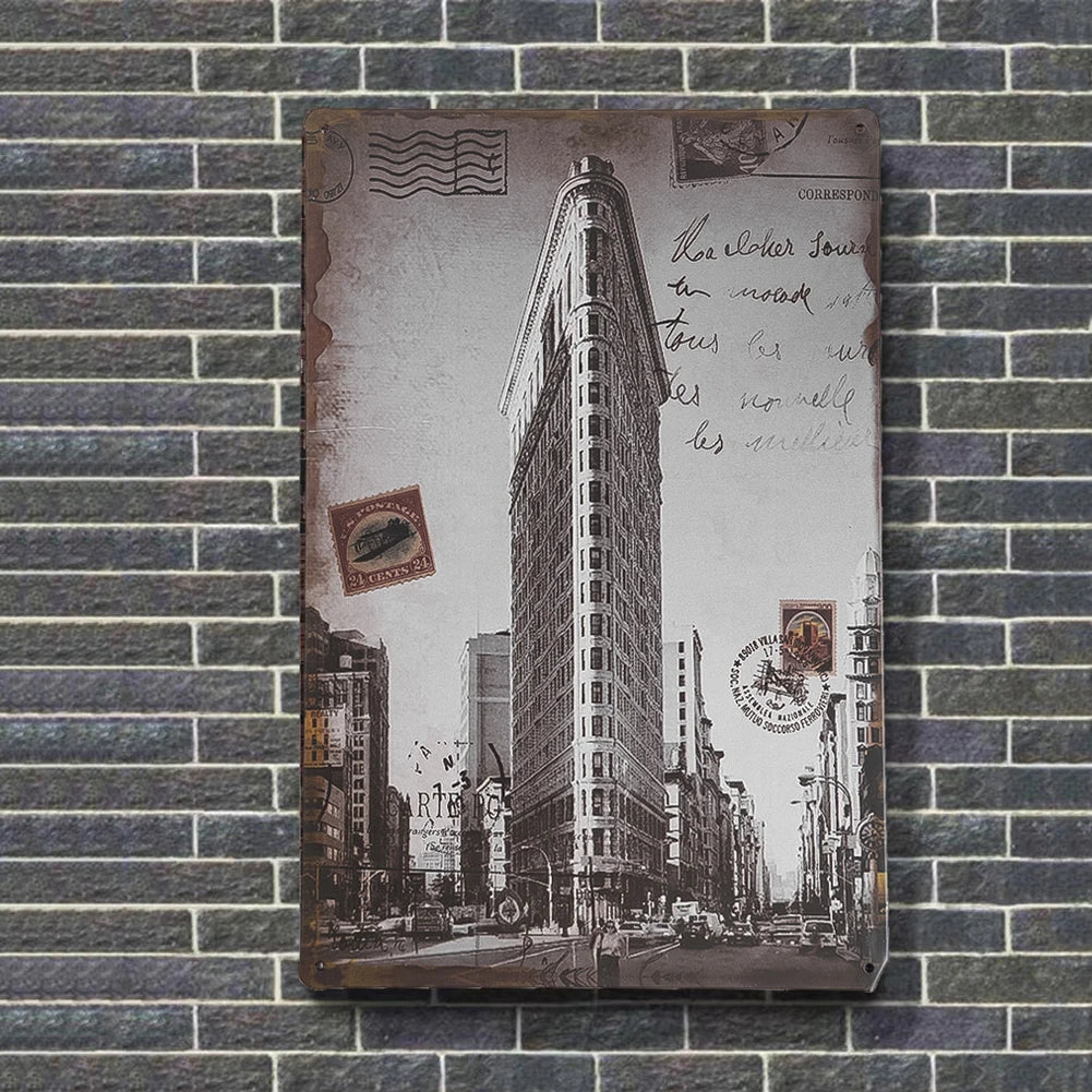 Urban Architecture Skyscrapers Tin Painting Fashionable Modern Home Wall Hanging Crafts Creative Ornaments