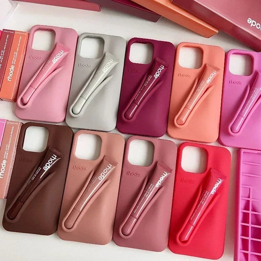 INS Hot Portable Lipstick Holder Silicone Case for iPhone 15 Pro Max 14 13  Phone  With Box Lip Gloss Cover