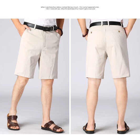 Summer Workwear Men's Cotton Dress Shorts Business Casual Knee Pants Classic Khaki American Style Streetwear Golf Social Shorts
