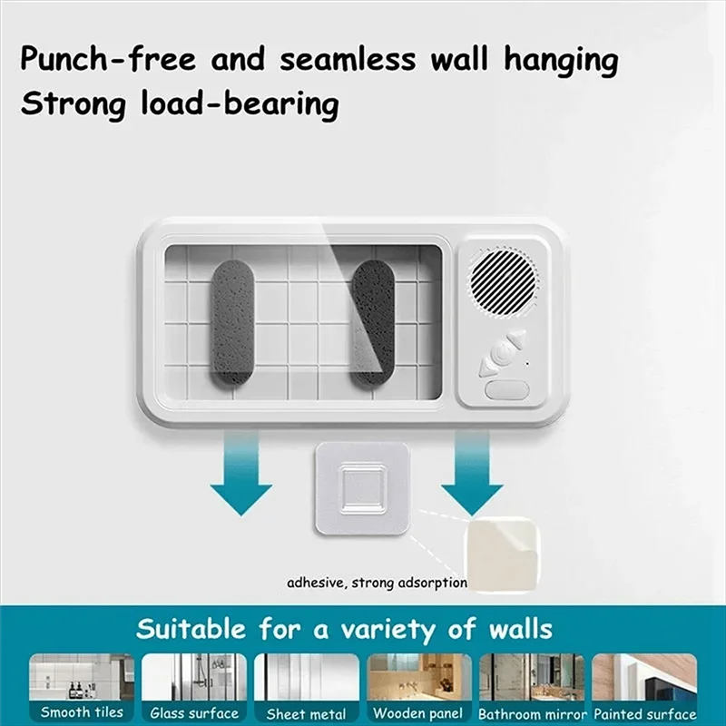 Shower Phone Holder With Bluetooth Speaker IPX4 Waterproof Anti-Fog Touch Screen Wall Mount Phone Holder For Shower Bathroom
