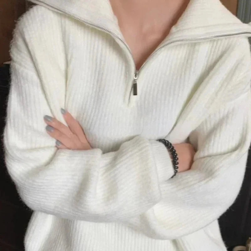 Women's Sweaters 2025Autumn Winter Long Sleeve Top Loose Knitted Turtleneck Zipper Fashion Pullover Women Oversized Sweater
