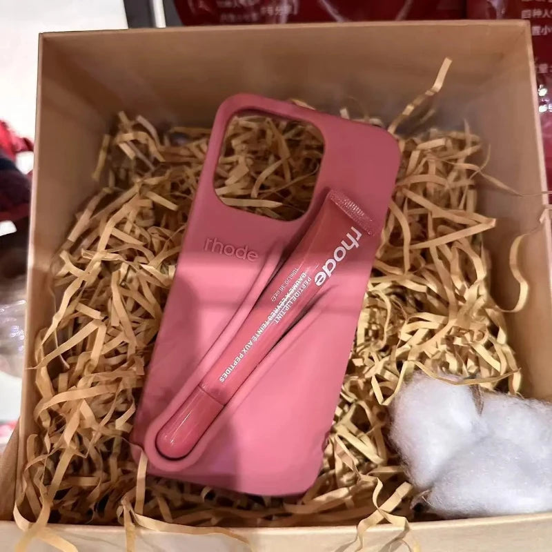 Lipgloss Lipstick Case For iPhone 15 14  13  Pro Max Soft Silicone Phone Cases Lip Balm Holder Shockproof Cover