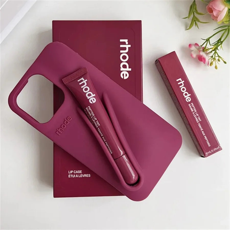 Lipgloss Lipstick Case For iPhone 15 14  13  Pro Max Soft Silicone Phone Cases Lip Balm Holder Shockproof Cover