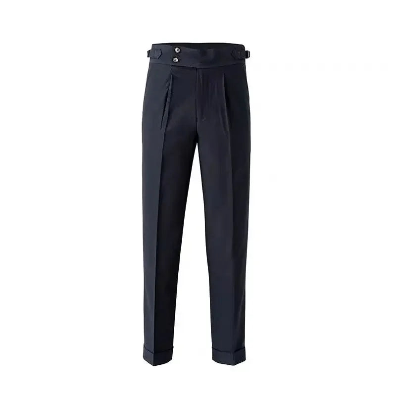 Suit Trousers for Men Pocket British Style Slim Fit Man Suits Pants Fashion Clothing Up Thin Casual Stylish Elegant Summer 2025