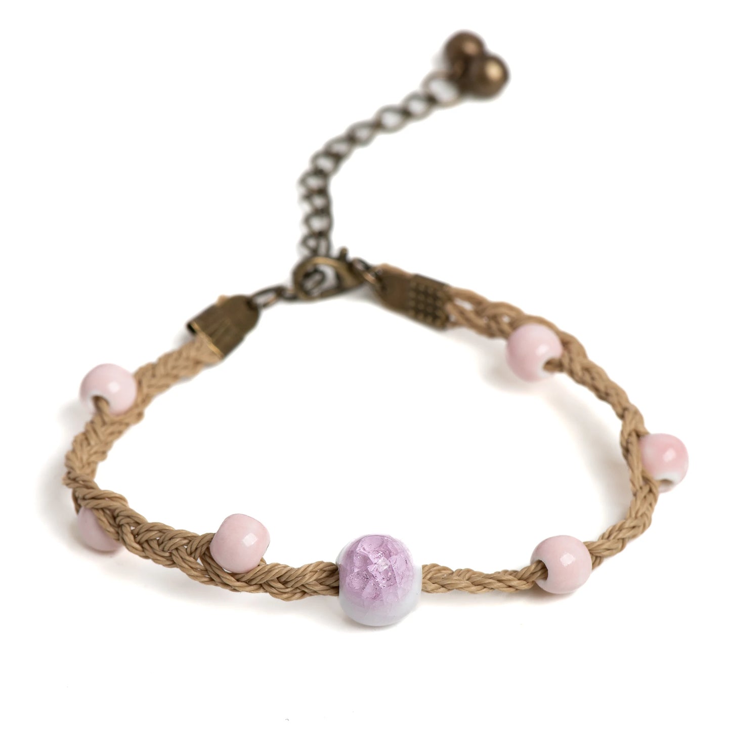 Braided Knot Ceramic Bracelet Handmade Adjustable Jewelry in Crackle Blue and Pink Vintage Jewelry gifts regalo