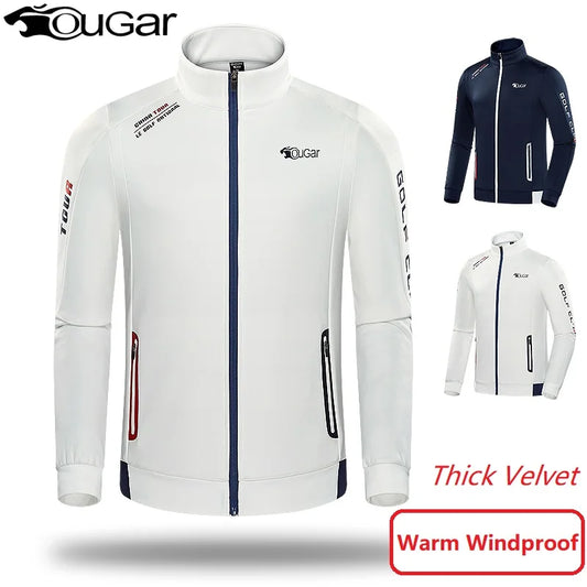 New Men Golf Jacket Winter Quality Thick Warm Velvet Jacket Windbreaker Male Windproof Casual Sports Coat Outdoor Golf Clothing