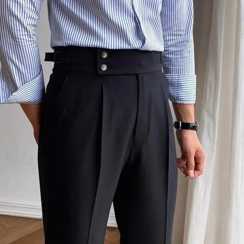 Suit Trousers for Men Pocket British Style Slim Fit Man Suits Pants Fashion Clothing Up Thin Casual Stylish Elegant Summer 2025