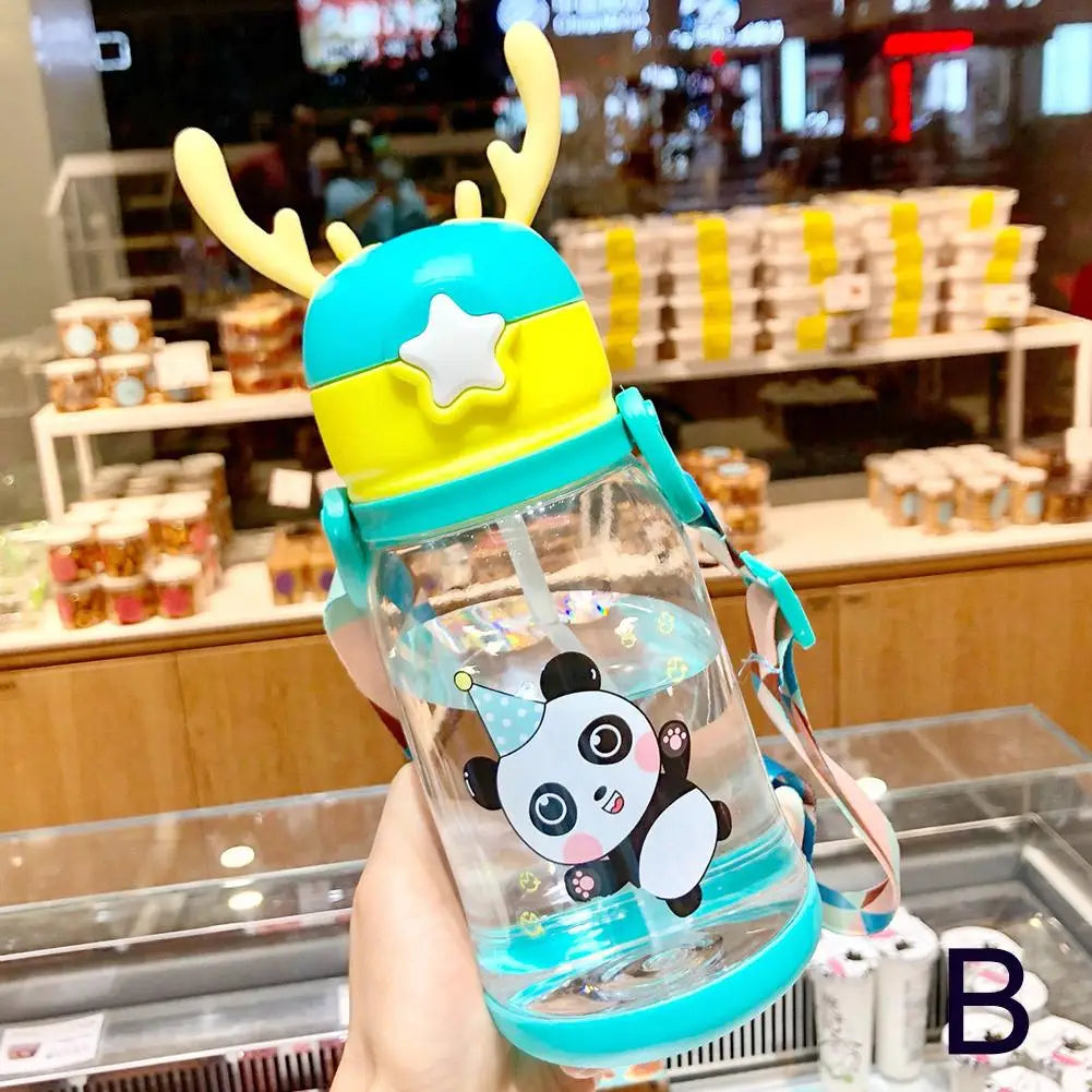Cartoon Kids Water Bottle For School Travel or Sports & Outdoor, 500ml Water Bottle With Straw, Leak-Proof, Pop-Up Spout Cover