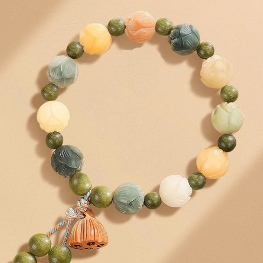 Tibetan Buddha Bodhi Lotus Beaded Bracelet Wooden Beads Buddha Prayer Bracelets for Men Women Yoga Relieve Anxiety Charm Jewelry
