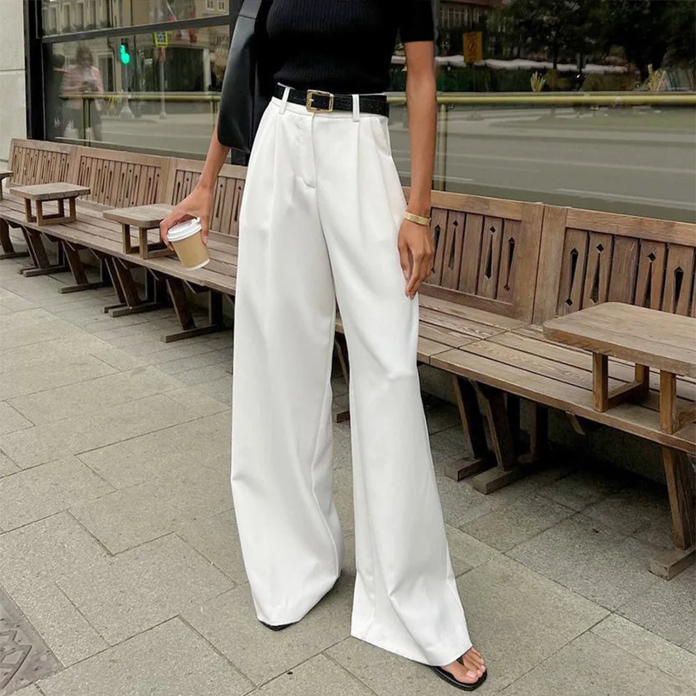 Pure White Trousers Women 2024 Autumn and Winter New High Waist Wide Leg Trousers Commuting All-match Casual Trousers