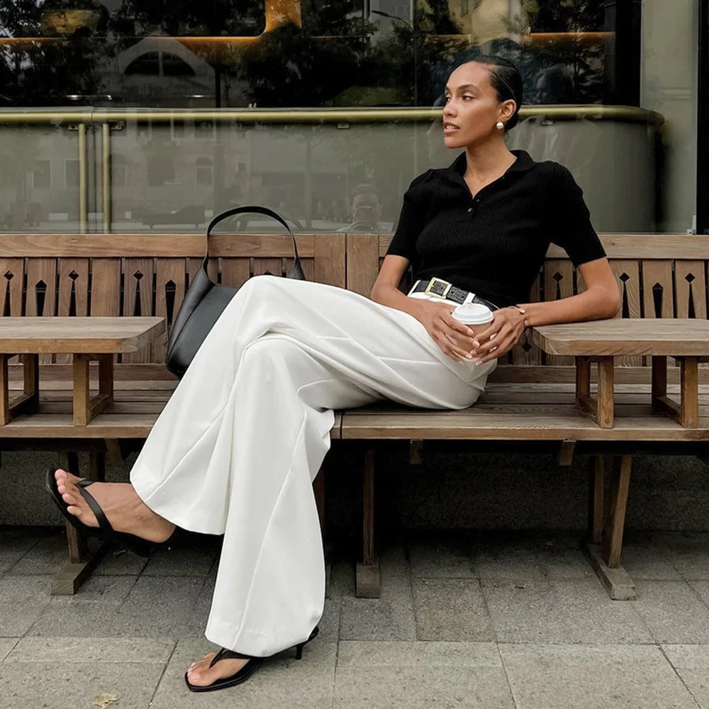 Pure White Trousers Women 2024 Autumn and Winter New High Waist Wide Leg Trousers Commuting All-match Casual Trousers