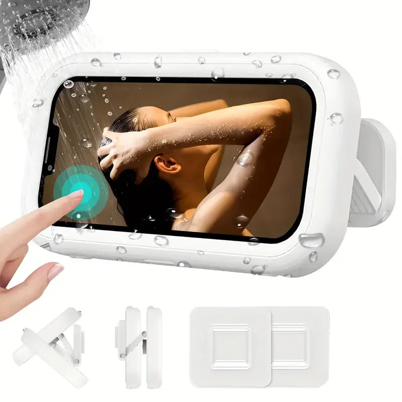 360° Rotation Waterproof Shower Phone Holder with Angle Adjustable, Wall Mounted Phone Holder for Bathroom Kitchen