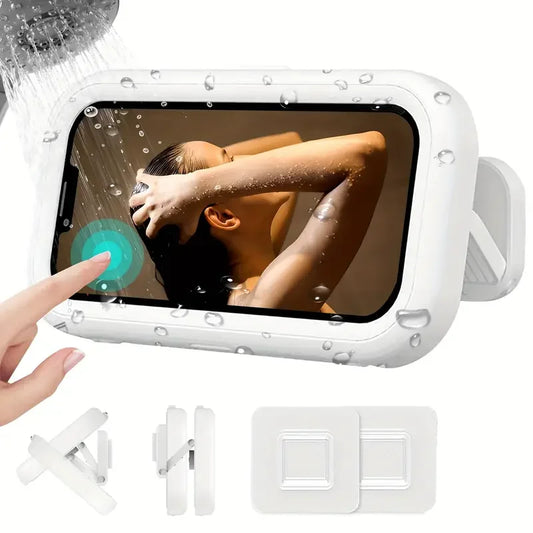 360° Rotation Waterproof Shower Phone Holder with Angle Adjustable, Wall Mounted Phone Holder for Bathroom Kitchen