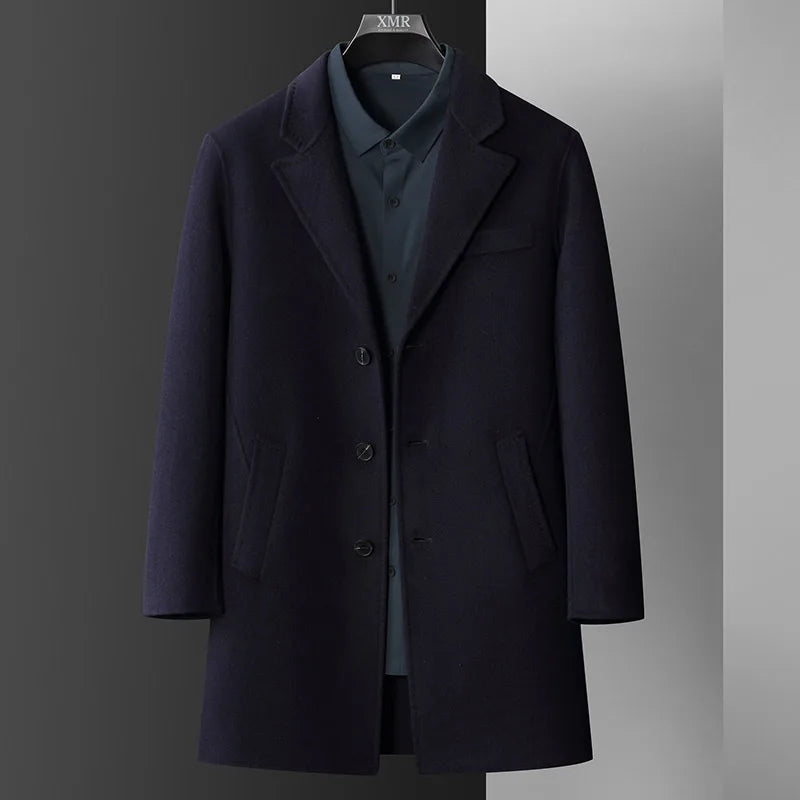 Autumn and Winter New Men's Coat Urban Leisure All-Match Reversible Woolen Coat Pure Wool Mid-Length Suit