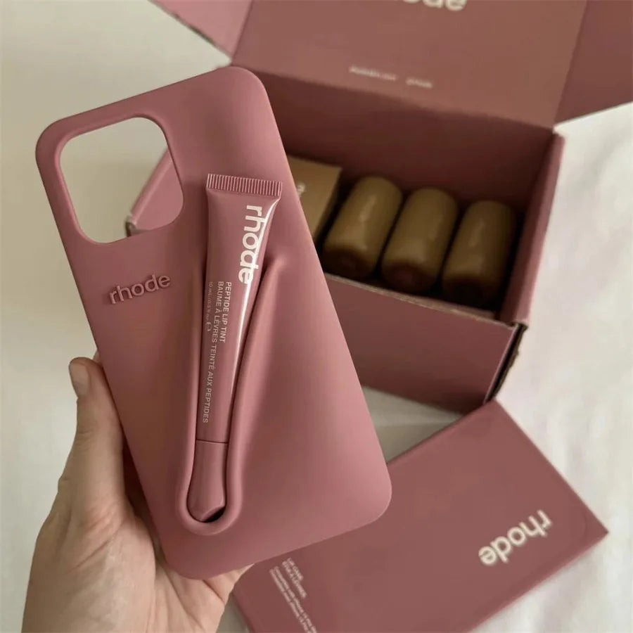 Lipgloss Lipstick Case For iPhone 15 14  13  Pro Max Soft Silicone Phone Cases Lip Balm Holder Shockproof Cover