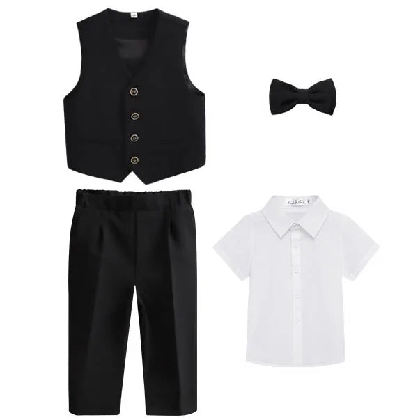 Kid Boys Formal Pink Suit Boy Child Wedding Suit Elegant 2-14Y Boys Suits Outfits Set Gentlemen Kid Jacket Vest Pant Bowtie Suit