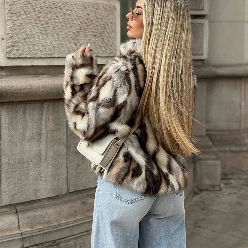 Women's Fashion Faux Fur Warm Coat Autumn Winter Turn-down Collar Long Sleeve Jacket Coats Female Outerwear Chic Tops