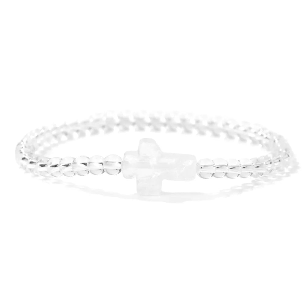 Jesus Cross Bracelet 4mm Beads Natural Stone Indian Agates Amethysts Quartzs Beaded Bracelets For Women Men Prayer Jewelry