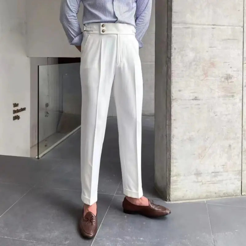 Suit Trousers for Men Pocket British Style Slim Fit Man Suits Pants Fashion Clothing Up Thin Casual Stylish Elegant Summer 2025