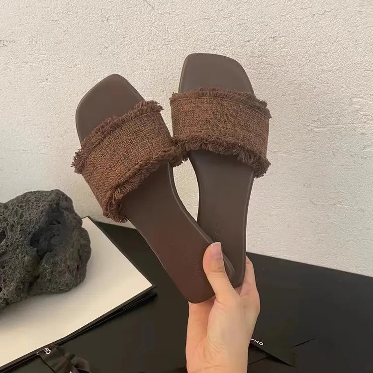Women's Slippers, Solid Color Open-toe Set Foot Vacation Beach Flat Sandals Casual Flip Flops Summer Indoor Women Slides Shoes