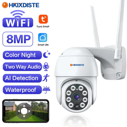 Smart Life 4K Full Color Night Vision IP PTZ Camera WiFi Tuya Wireless Security Surveillance Camera Auto Tracking CCTV Cam 8MP