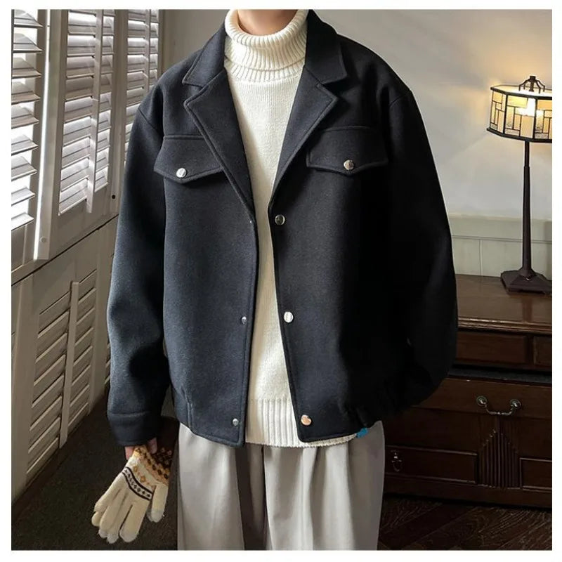 Fashionable Jacket Men's Autumn and Winter Thick Wool Trench Coat American Bomber Jacket Casual Loose Top