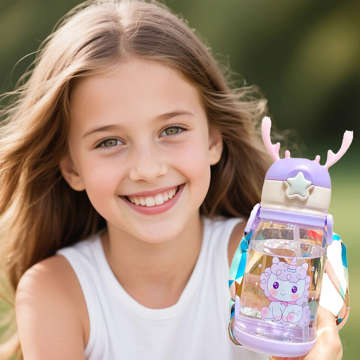 Cartoon Kids Water Bottle For School Travel or Sports & Outdoor, 500ml Water Bottle With Straw, Leak-Proof, Pop-Up Spout Cover