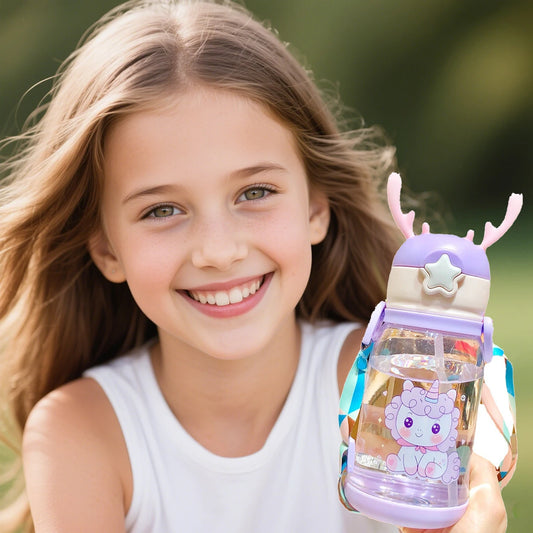 Cartoon Kids Water Bottle For School Travel or Sports & Outdoor, 500ml Water Bottle With Straw, Leak-Proof, Pop-Up Spout Cover