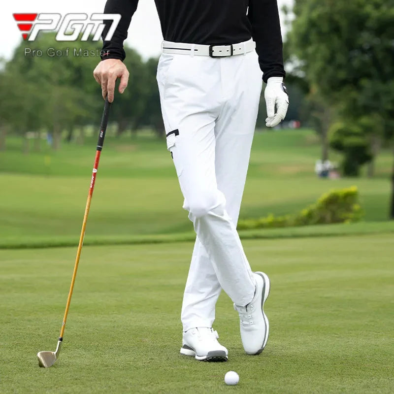 PGM Men Elastic Golf Cargo Pants Male Big Pocket Straight Pants Men Outdoor Mid-Waist Trousers Casual Golf Sweatpants 2XS-3XL