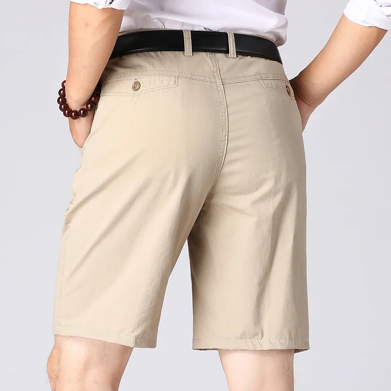 Summer Workwear Men's Cotton Dress Shorts Business Casual Knee Pants Classic Khaki American Style Streetwear Golf Social Shorts