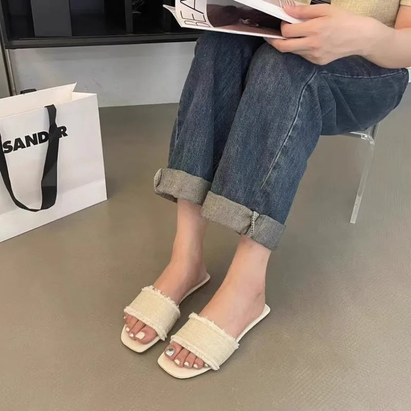 Women's Slippers, Solid Color Open-toe Set Foot Vacation Beach Flat Sandals Casual Flip Flops Summer Indoor Women Slides Shoes