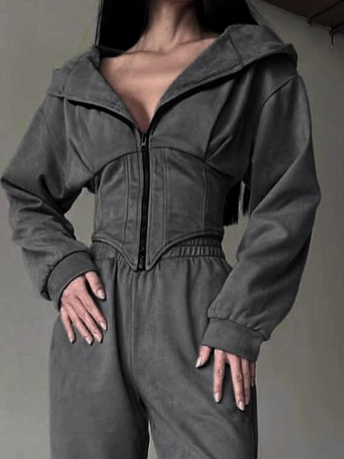 Sports leisure women's clothing hooded sweatshirt with zipper waistband Fashionable long-sleeved women's hooded sweatshirt
