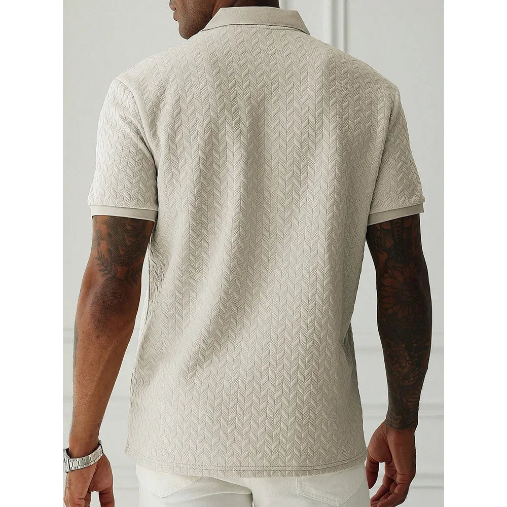 Men's Heavyweight Polo Shirt Spring Summer Short-sleeved Jacquard T-shirt Turn-down Collar Casual Fashion Button Male Clothing