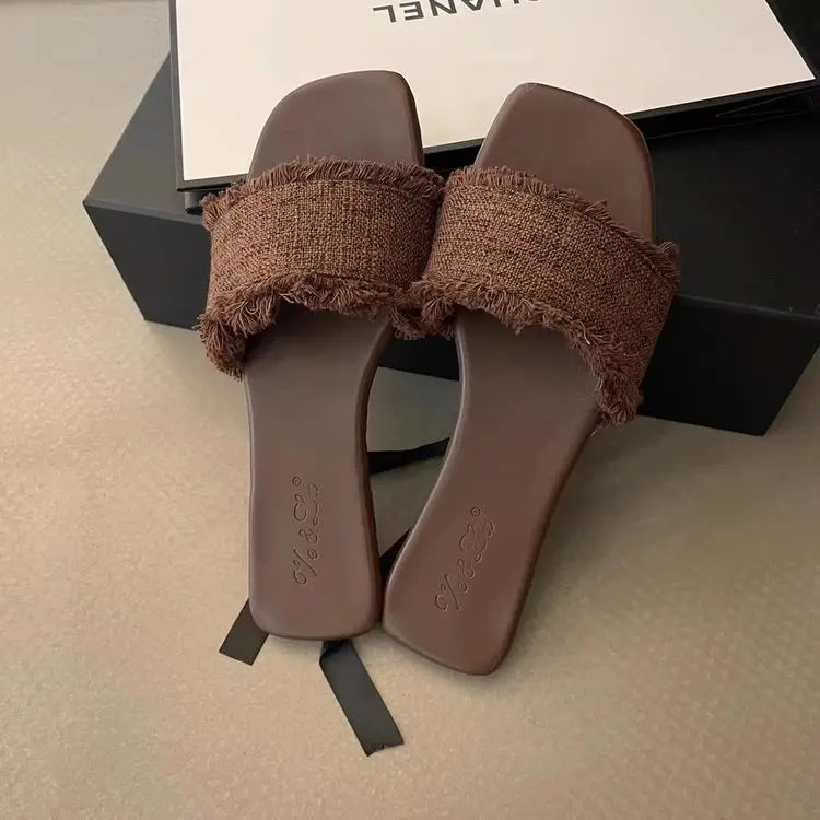 Women's Slippers, Solid Color Open-toe Set Foot Vacation Beach Flat Sandals Casual Flip Flops Summer Indoor Women Slides Shoes