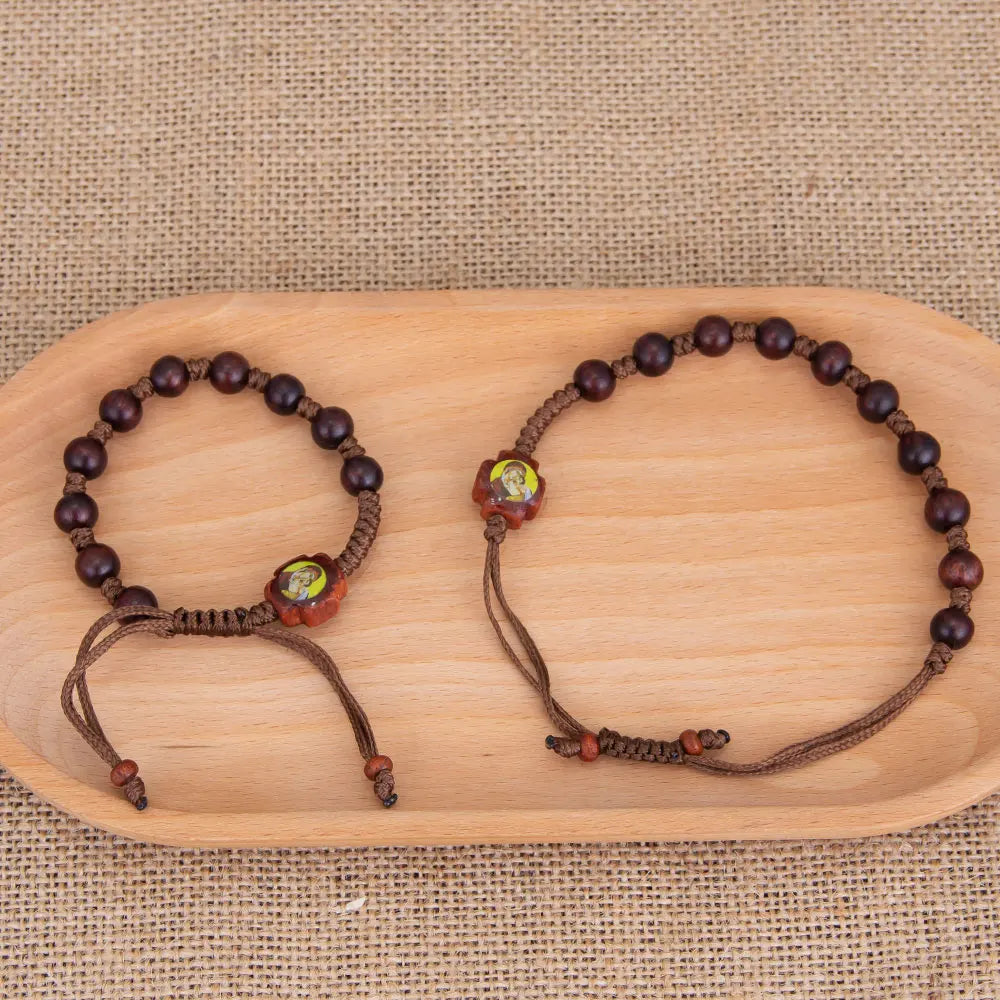 Wooden Rosary Bracelet with Jesus & Mary Medals Handcrafted Catholic Prayer Jewelry for Faith Devotion Religion Gift