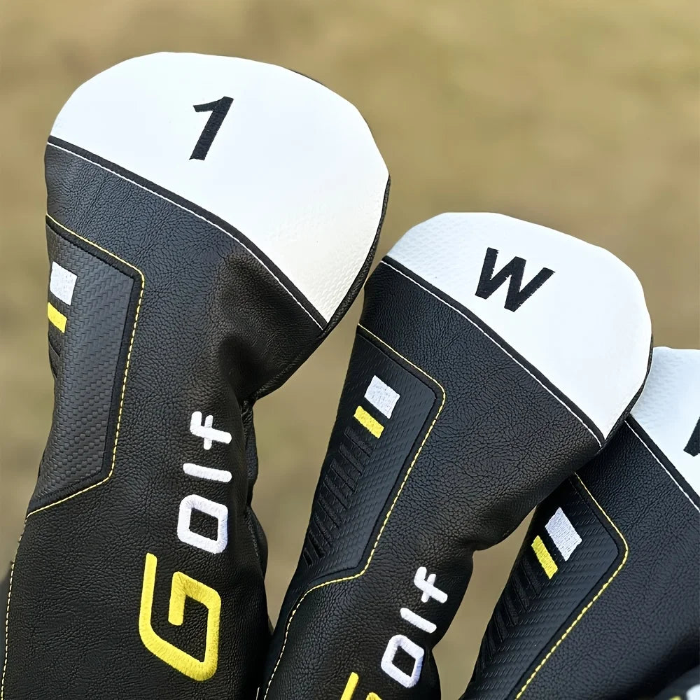 Golf Club Head Covers Set – PU Headcovers for Golf Woods with Weighted Embroidery – Durable Water-Resistant Club Protectors