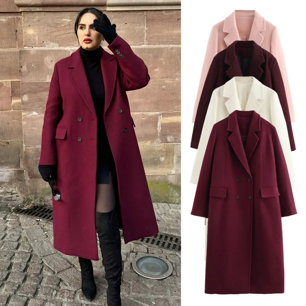 BSK&TRAF autumn and winter new women's simple and fashionable double-breasted casual lapel woolen coat