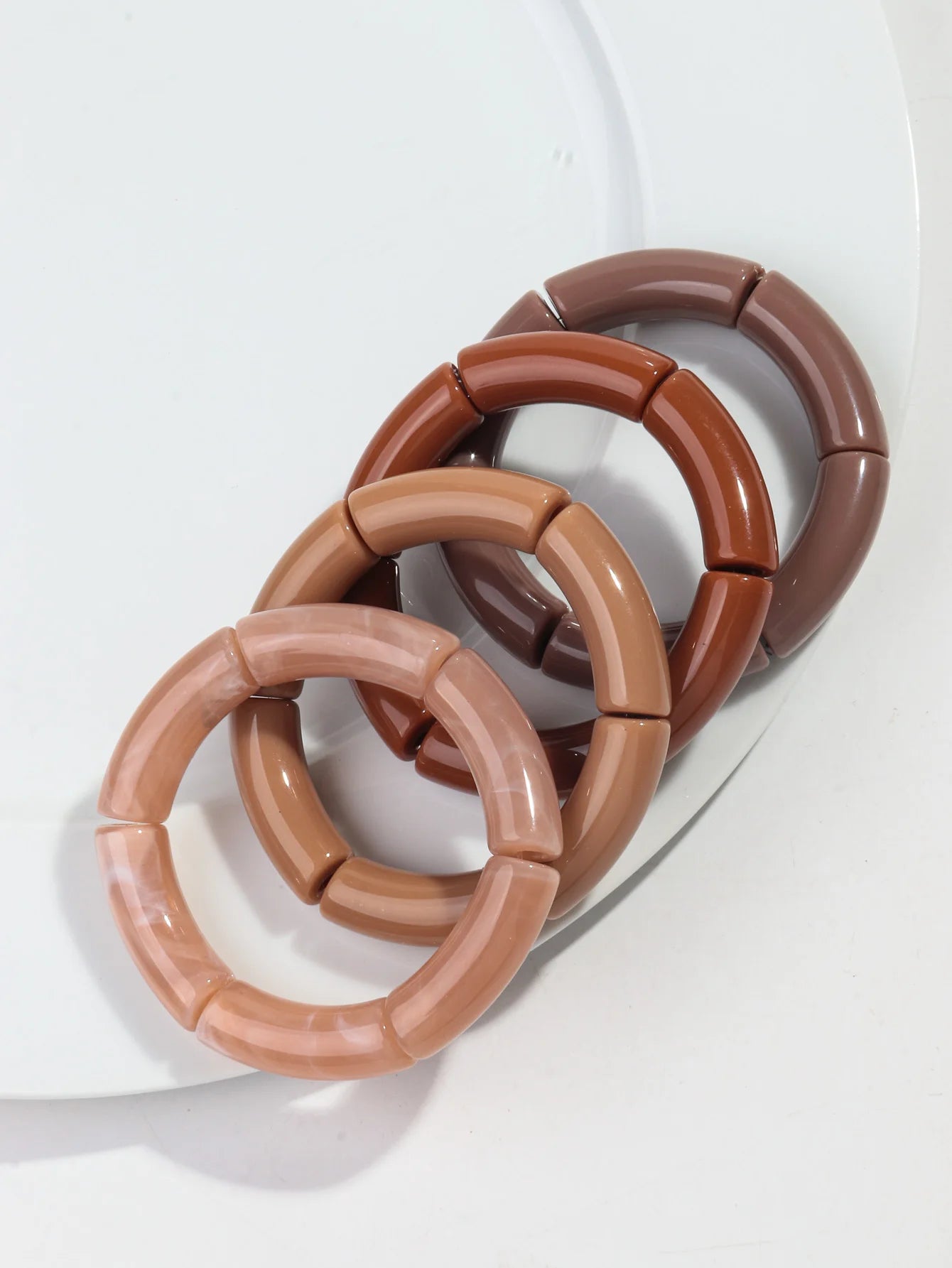 New Bamboo Tube Acrylic Stack Elastic Bracelets set for Women Men Vintage 4pcs Chunky Big Elbow Beaded Cuff Bangle Boho Jewelry