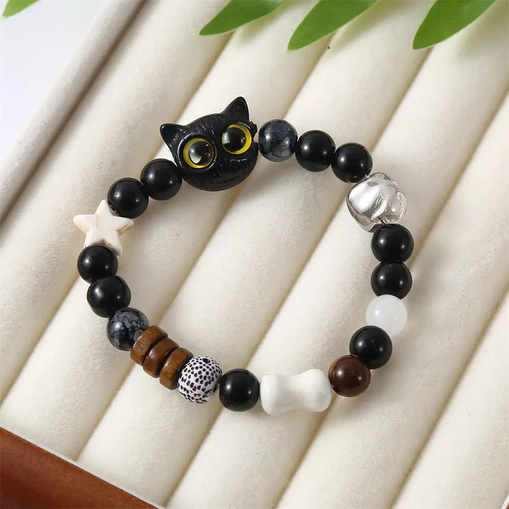 Matching Bracelets Couples Women Men Luminous Cute Cat Friendship Bracelete Black White Cat Head Bangles Glow In The Dark Gift