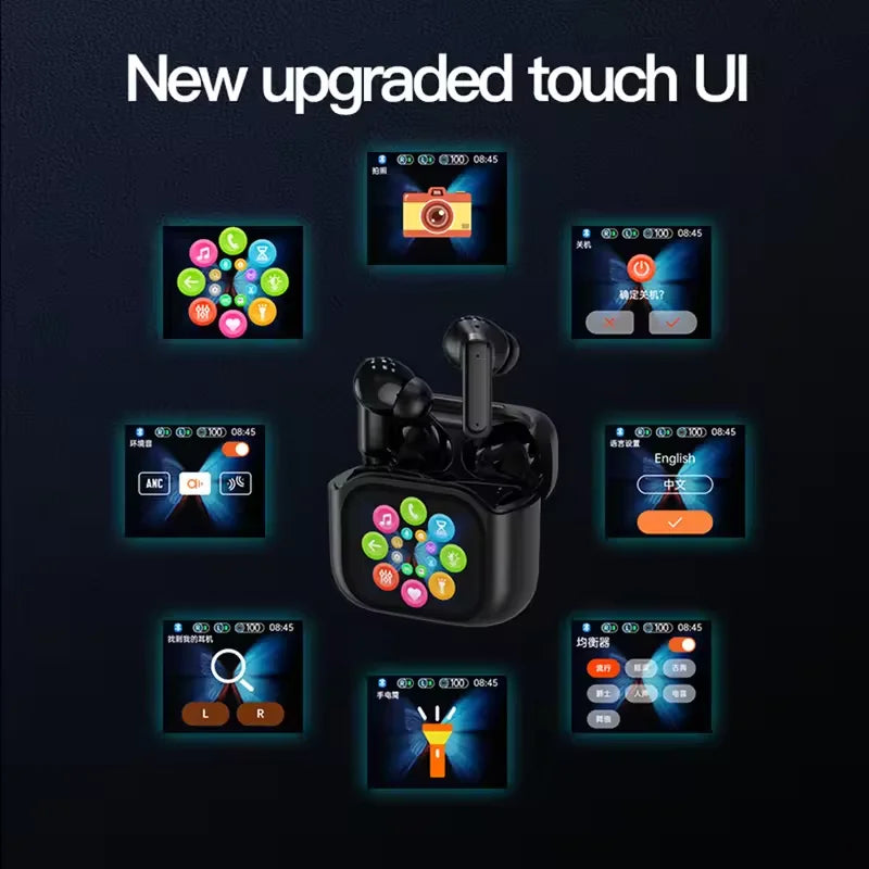 Translator Headphones 144 Languages Translation Wireless Bluetooth 5.4 Earbuds Touch Screen Noise Cancelling Business Headset