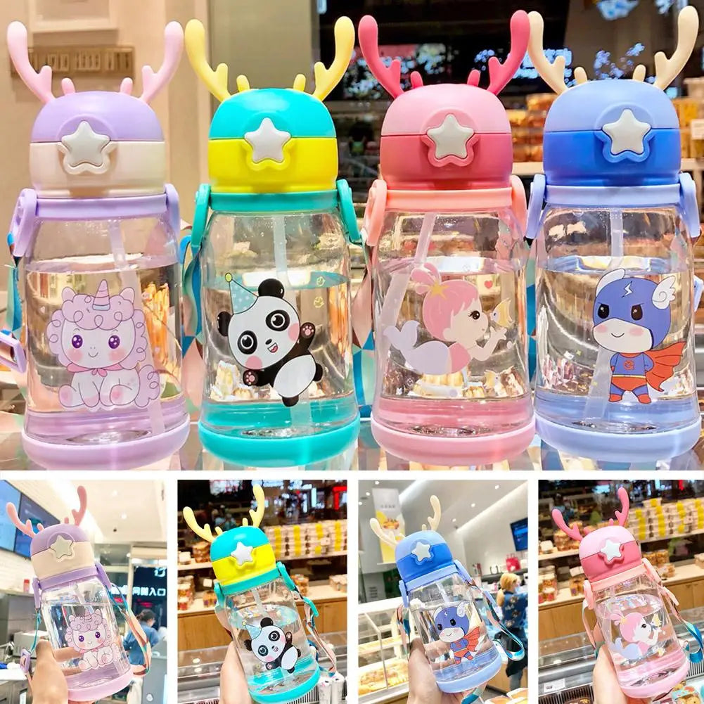 Cartoon Kids Water Bottle For School Travel or Sports & Outdoor, 500ml Water Bottle With Straw, Leak-Proof, Pop-Up Spout Cover