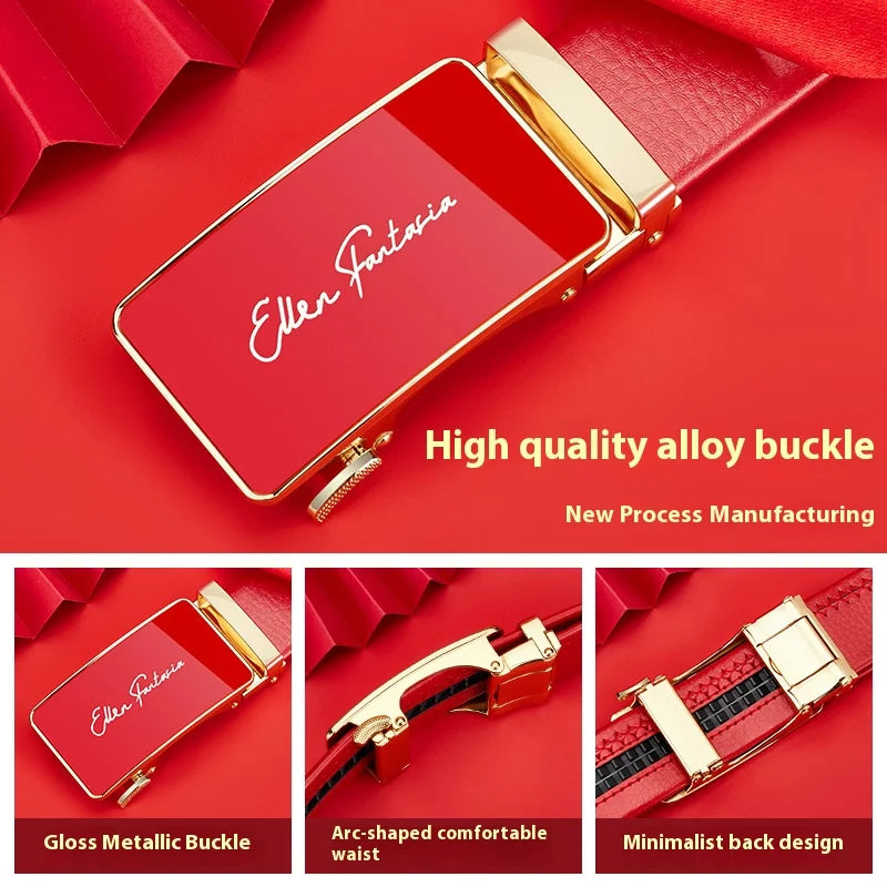 Unisex belt red leather belt automatic buckle adjustable belt in Europe and the United States personality trend pants belt