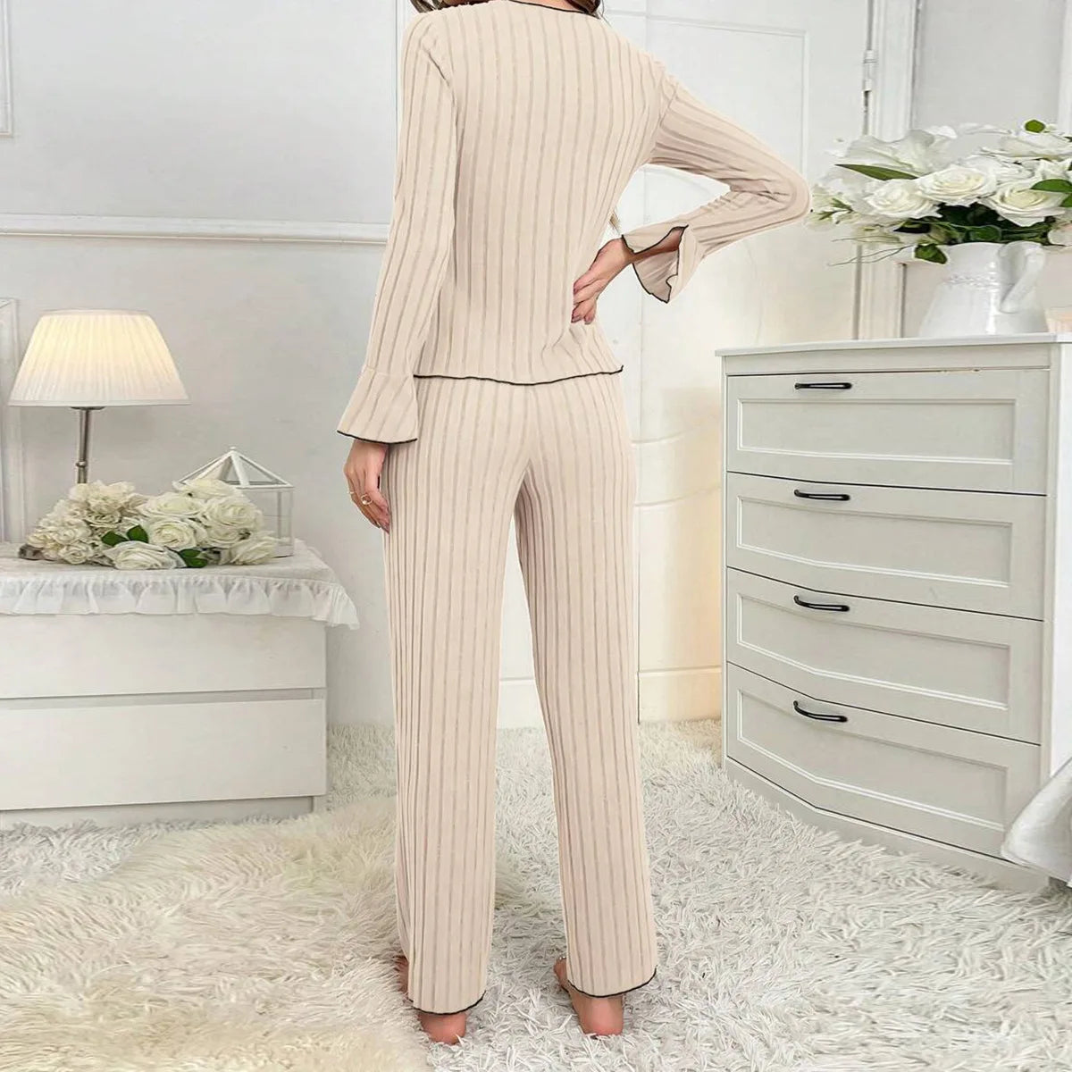 Sleepwear Women Pajama Set Woman Women's Home Clothes Trousers Sets Women's Pajamas Summer Pijama Wear Long Sleeve Sleep Lounge