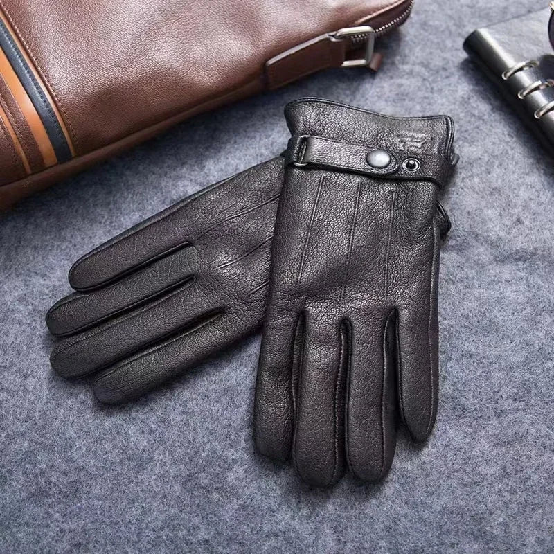 outdoors Winter Gloves Men Genuine Leather Sheepskin for Adult Warm Winter Deerskin Gloves Christmas Gift Men's Sheepskin Gloves